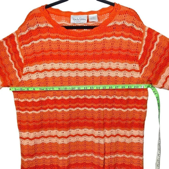 Vintage Diane Von Furstenberg Oversized Orange Striped Crochet Knit Sweater, 1X - Picture 6 of 8